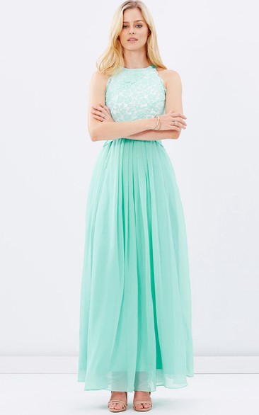 Jewel-Neck Sleeveless Chiffon Ankle-length Dress With Appliques