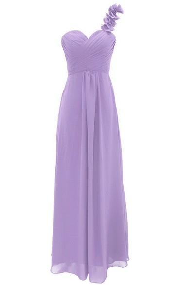 One-shoulder Sweetheart Criss cross Ruched Floor-length Bridesmaid Dress
