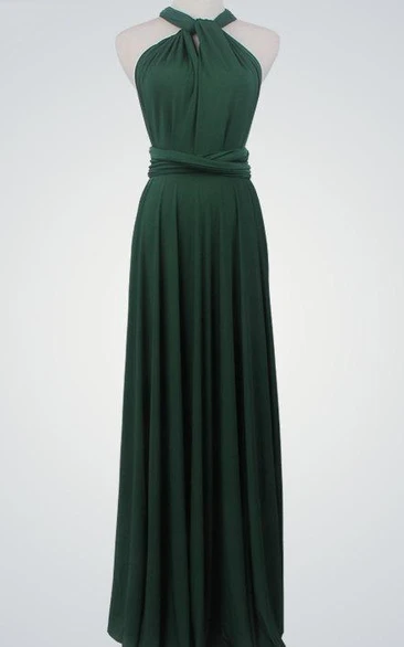 Sleeveless Pleated Floor-Length Long Jersey Dress