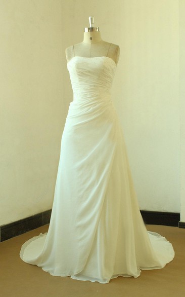 Spaghetti-strap A-line side-draped Wedding Dress With Ruching And Court Train