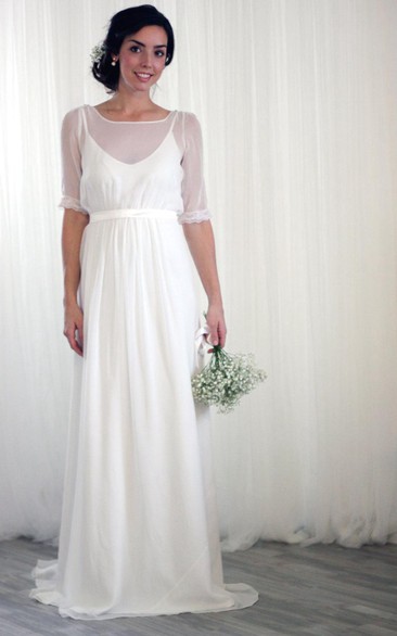 Wedding Short-Sleeves Chiffon Vintage-Inspired Dress