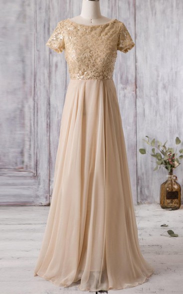 modest Scoop-neck Short Sleeve A-line Bridesmaid Dress With Beading