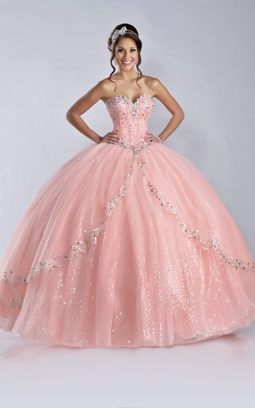 Sweetheart Ball Gown Sequined Dress With Beading And Corset Back