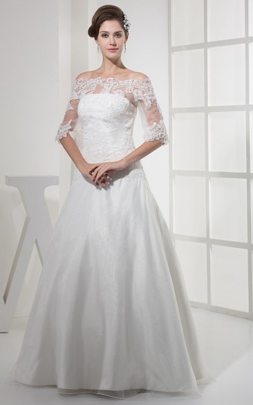 A-Line Appliqued Off-The-Shoulder Intricate Gown