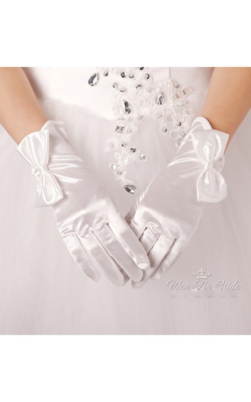 Bridal Large Bow Short Satin Gloves