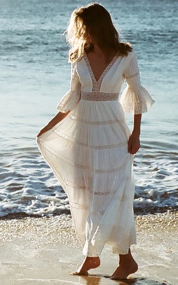 Casual Lace Sheath V-neck Low-V Back Wedding Dress