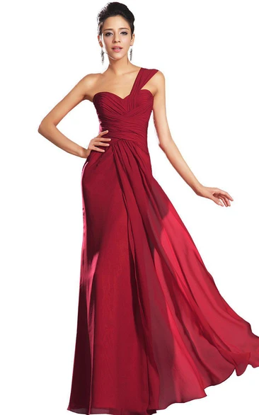 single-strap Chiffon Ruched Long Dress With Zipper