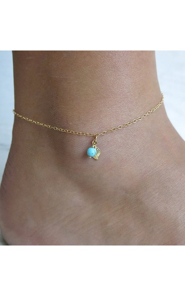 Simple And Exquisite Fashion Leaves Turquoise Anklet Jewelry