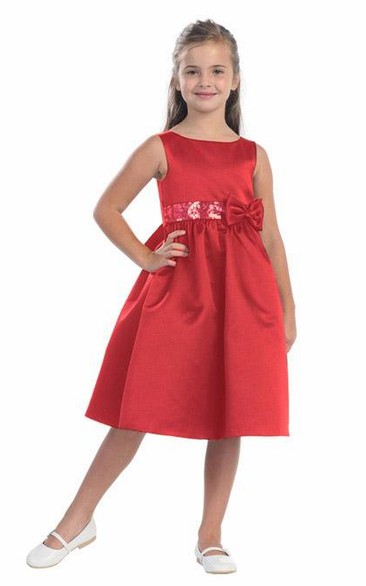 Sequined Ribbon Layered Short-Midi Flower Girl Dress
