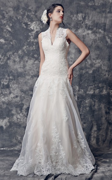 Long Keyhole Cap-Sleeve Glamorous Bridal Dress