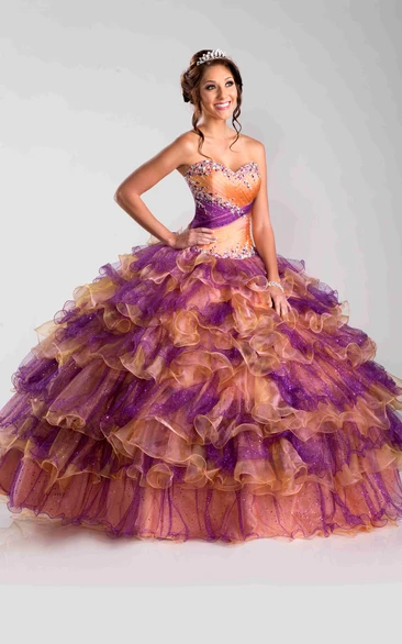 Sweetheart Ruffled Ruching Strapless Lace-Up Back Ball Gown