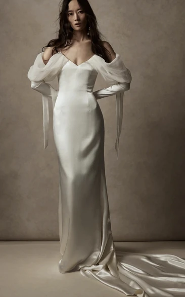 Simple Elegant Off-the-shoulder Satin Spaghetti Classy Wedding Dress