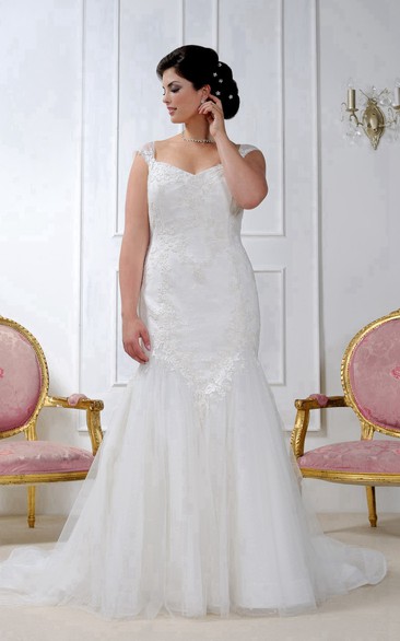 Queen Anne Mermaid Tulle Appliqued Dress With Court Train And Corset Back
