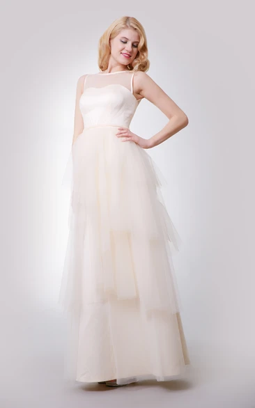Layered Skirt Illusion Top Floor-Length A-Line Gown