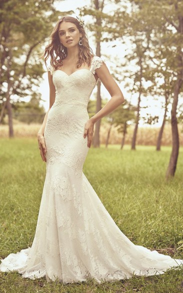 Cap Sleeve Sweetheart Mermaid Lace Wedding Dress With Open Back And Buttons