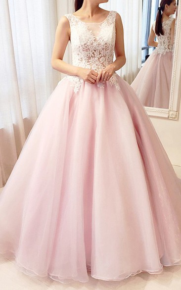 Ball Gown Sleeveless Lace Tulle Adorable Illusion Formal Dress with Ruffles