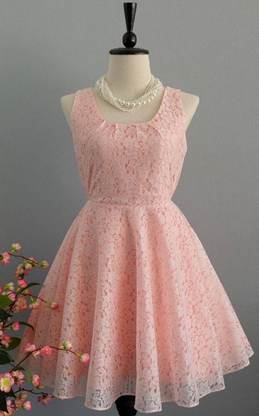 Short A-line Lace Dress With Bow