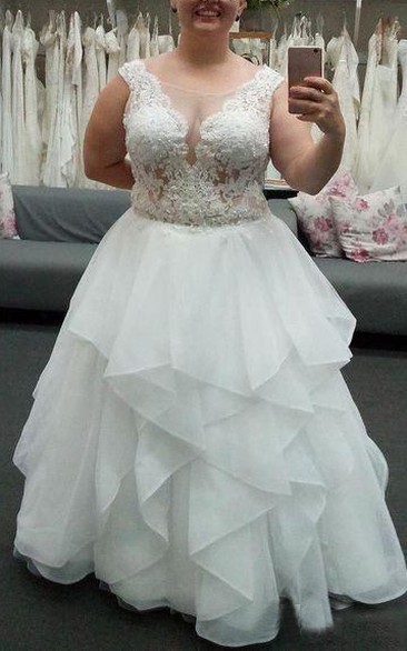 Jewel Organza Lace Cap Short Sleeve Wedding Gown