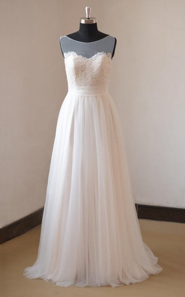 A-Line Lace Bodice Illusion Romantic Bridal Dress