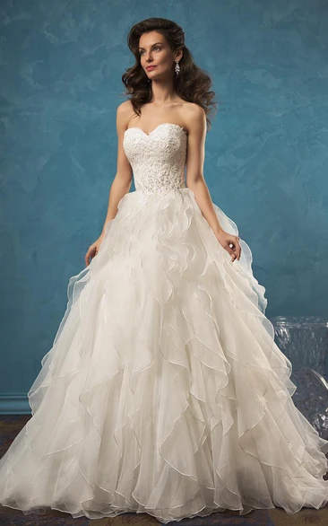 Strapped Long-Train Lace Empire A-Line Zipper Bell Dress