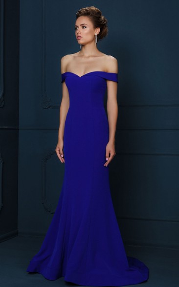 Off-the-shoulder Jersey Floor-length Dress With Sweep train