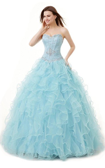 Sweetheart Sequined Ruffled Strapless Ball Gown