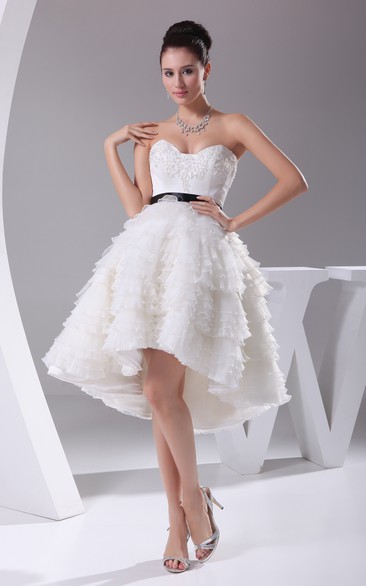 A-Line Layers Appliques High-Low Sweetheart Dress