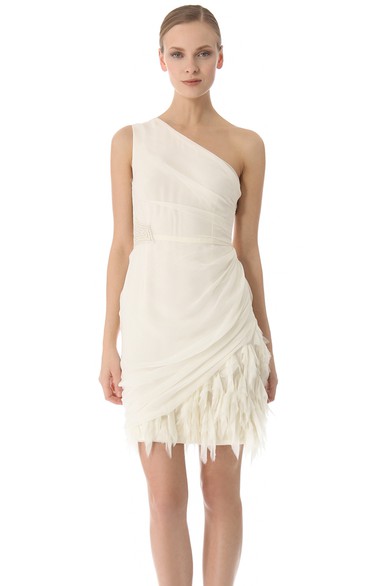 Sheath Chiffon One-Shoulder Short Side-Draped Dress