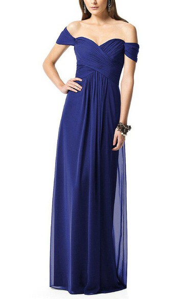 Ruched Sweetheart Off-The-Shoulder Floor-Length Bridesmaid Dress