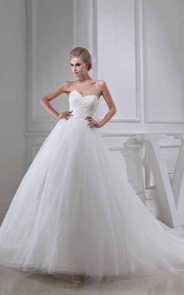 A-Line Tulle Overlay Jeweled Sweetheart Princess Ball Gown