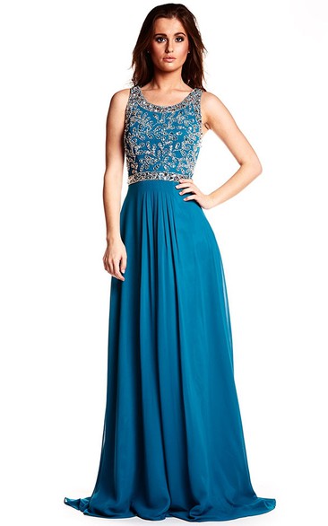 Scoop-neck Sleeveless Jersey Floor-length Dress With Crystal Detailing