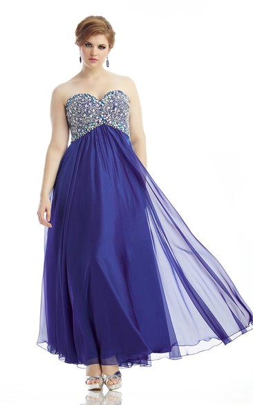 Sweetheart Chiffon Ankle-length Prom Dress With Beaded top