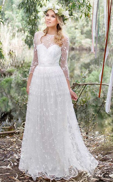 Chiffon Lace Low-V Back Wedding Dress