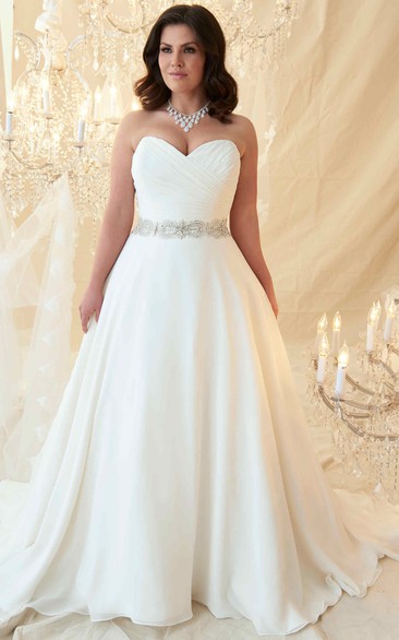 Sweetheart Criss cross Chiffon Wedding Dress With Embellished Waist