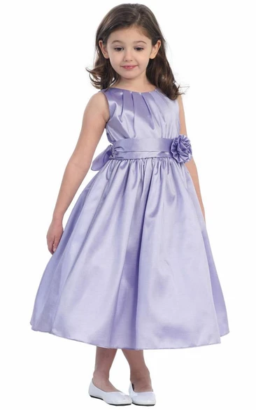 Taffeta Pleated 3-4-Length Flower Girl Dress