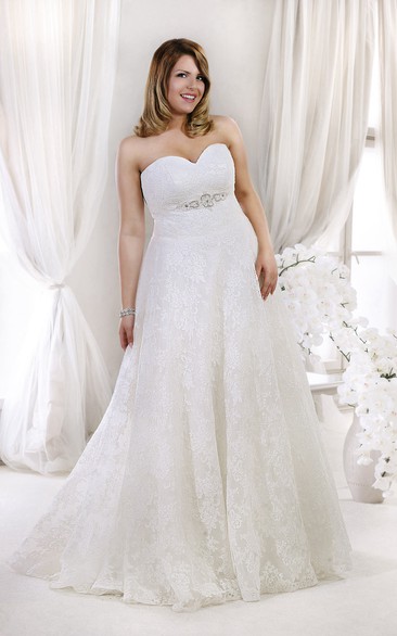 Sweetheart Empire A-line Lace Wedding Dress With Jeweled Waist