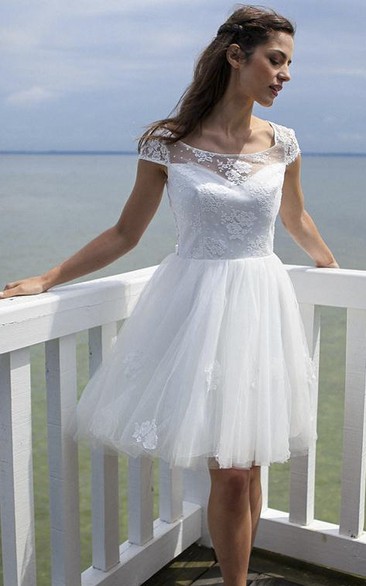 Cute Knee-length Tulle Dress With Keyhole And Illusion Lace