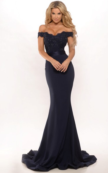 Mermaid Off-the-shoulder Backless Dress With Sweep train