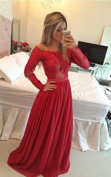 Red Long Sleeve Prom Dress - Dress Afford