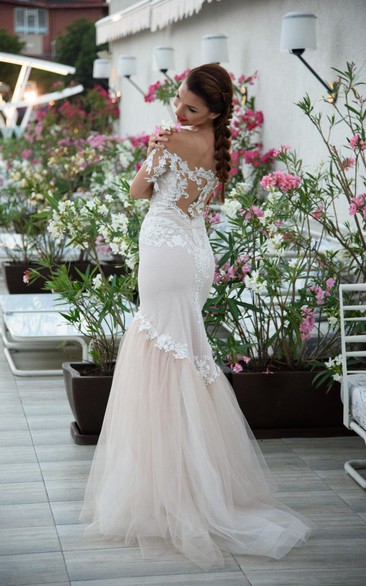 Off-the-shoulder Illusion Mermaid Tulle Dress With Appliques