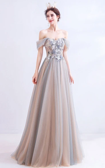 Sexy Off the Shoulder Empire A Line Tulle Dress with Appliques and Corset