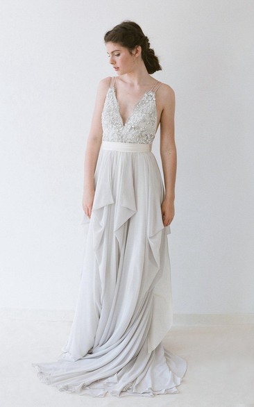 A-Line Jewel Double-Strap Romantic Bridal Dress