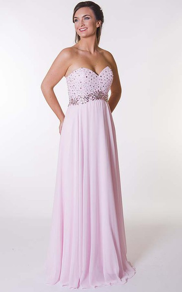 Sweetheart jeweled long Prom Dress With Corset Back