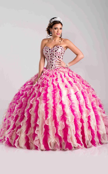 Organza-And-Tulle Rhinestones Ruffled Ball Gown