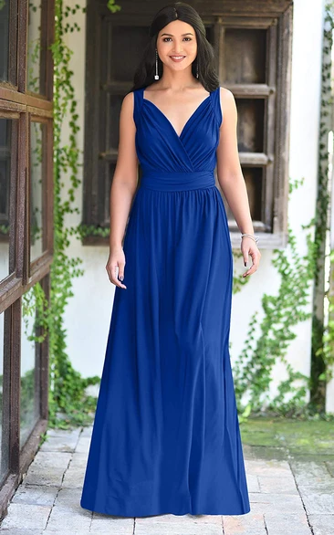 A Line Chiffon V-neck Floor-length Bridesmaid Dress With Ruching