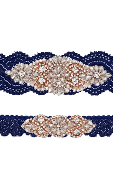 Blue Lace with Rose Gold Beading