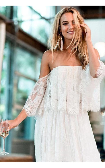 A-Line Bohemian Short Sleeve Off-The-Shoulder Backless Beach Wedding Dress