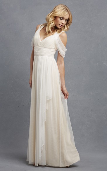 Tulle V-Neckline A-Line Romantic Sleeveless Gown