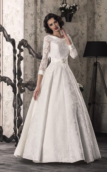 Satin Lace-Up Back Lace A-Line Bridal Dress