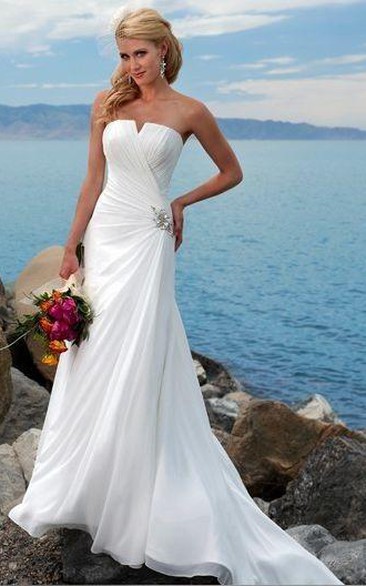 beach notched Strapless Chiffon Floor-length Dress With Draping